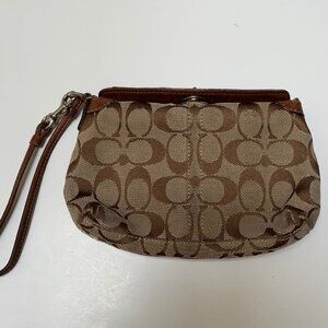 Vintage Coach Logo Fabric and Leather Trim Wristlet